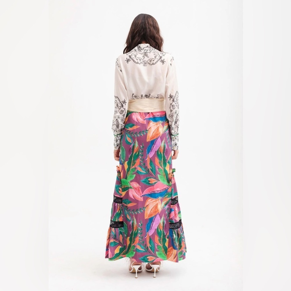 ISLA & WHITE Berta Tropical Floral Lace Insert Mermaid Formal Gown Maxi Skirt S - Picture 3 of 10